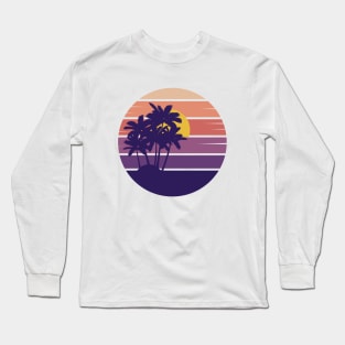 Retro Style Sunset Beach Palm Tree Long Sleeve T-Shirt